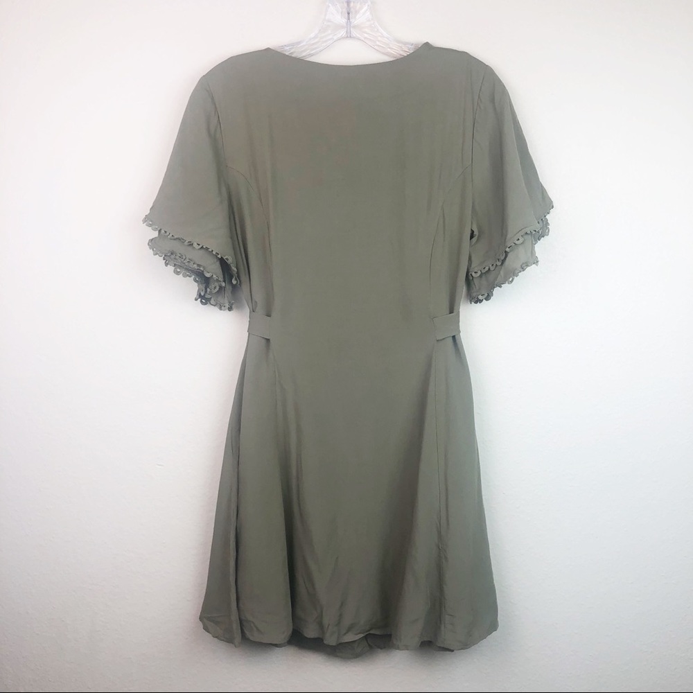 LAST 1 Olive Boho Peasant Button Down Skater Dress - Picture 4 of 8